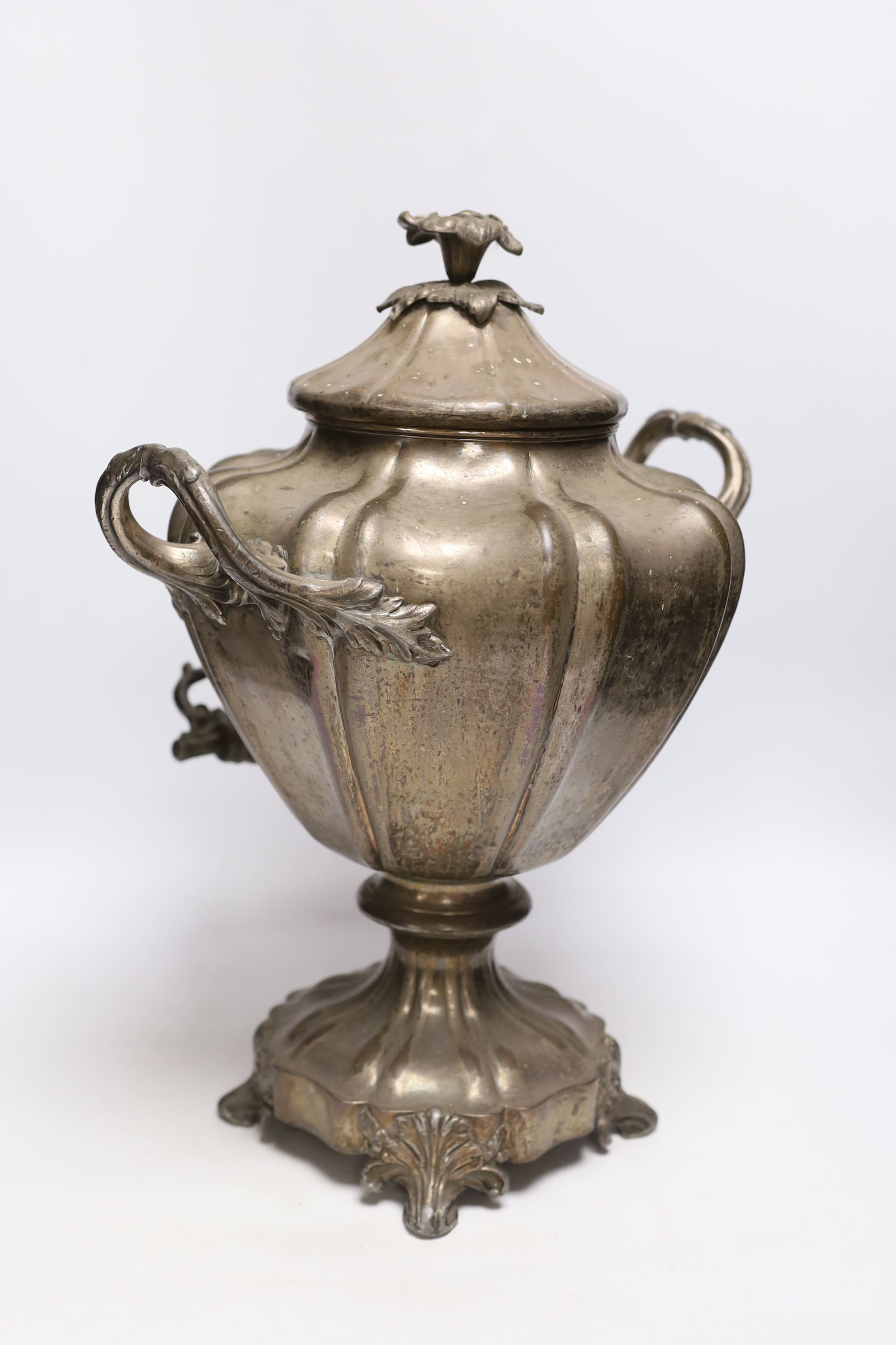 A William IV Old Sheffield plate tea urn, 44cm
